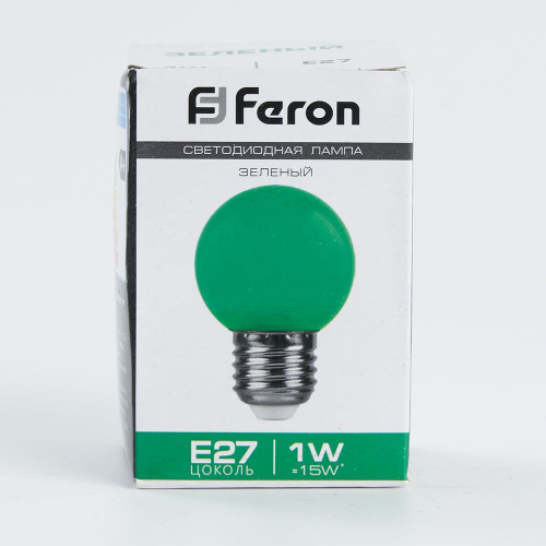Лампа светодиодная, (1W) 230V E27 зеленый G45, LB-37 FERON фото 4