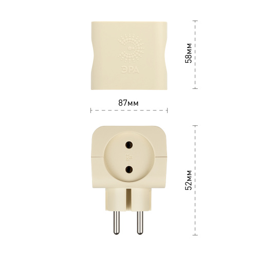 Разветвитель электрический ЭРА SP-4-I на 4 розетки без заземления 16А слоновая кость фото 3