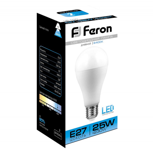 Лампа светодиодная, (25W) 230V E27 6400K A65, LB-100 FERON фото 2