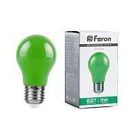 Лампа светодиодная,  (3W) 230V E27 зеленый A50, LB-375 FERON