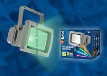 Прожектор светодиодный Uniel ULF-S01-10W/GREEN IP65 110-240В имеет корпус серого цвета со степенью защиты IP65 и мощность 10 вт. Цвет свечения: зеленый