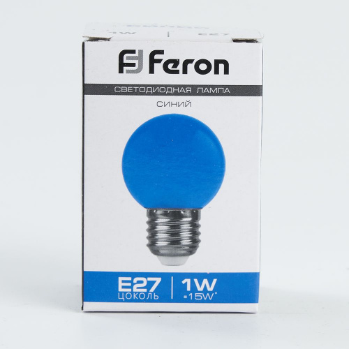 Лампа светодиодная, (1W) 230V E27 синий G45, LB-37 FERON фото 6