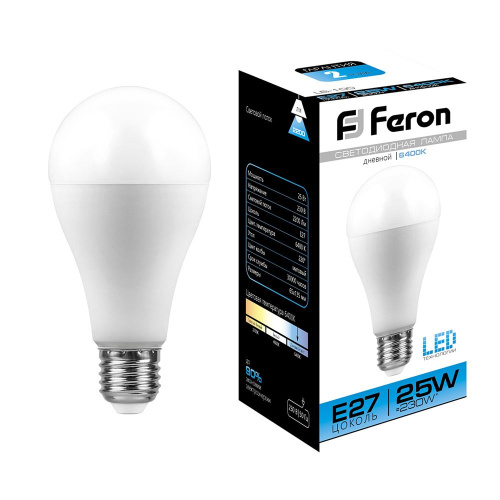Лампа светодиодная, (25W) 230V E27 6400K A65, LB-100 FERON