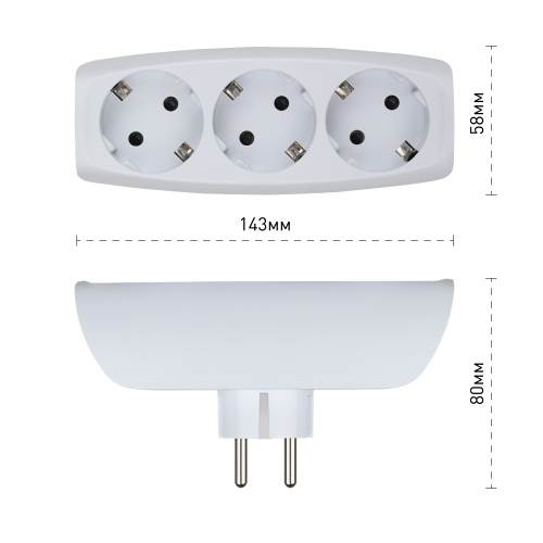 Разветвитель электрический ЭРА SP-3e-W на 3 розетки c заземлением со шторками 16А белый фото 3